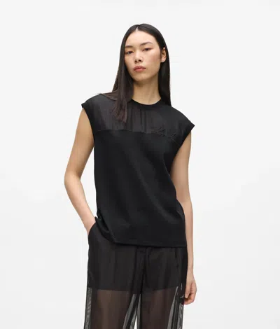 Karl Lagerfeld Signature Organza Tank Top In Black