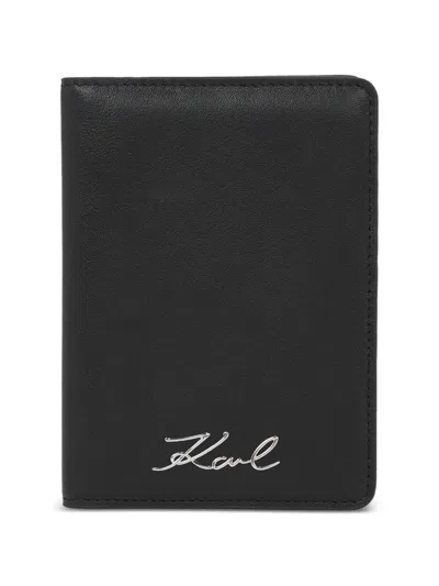 Karl Lagerfeld Signature Passport Wallet In Black