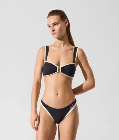 Karl Lagerfeld Signature Piped Bandeau Bikini Top In Black