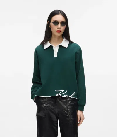 Karl Lagerfeld Signature Polo Sweatshirt In Green