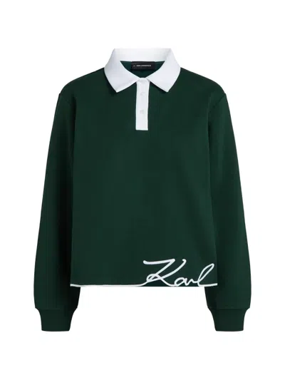 Karl Lagerfeld Signature Polo Sweatshirt In Green