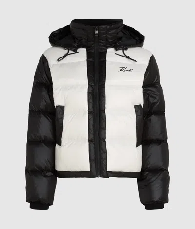 Karl Lagerfeld Signature Puffer Jacket In Black