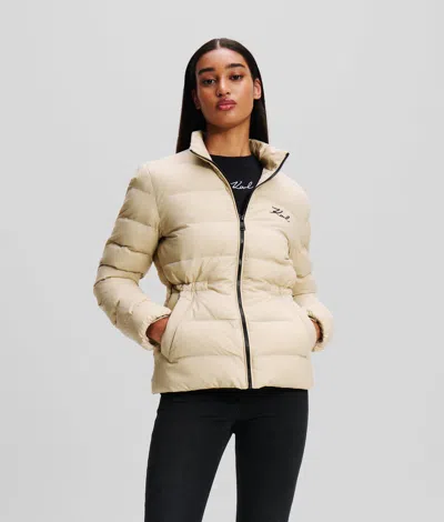 Karl Lagerfeld Signature Puffer Jacket In Neutral