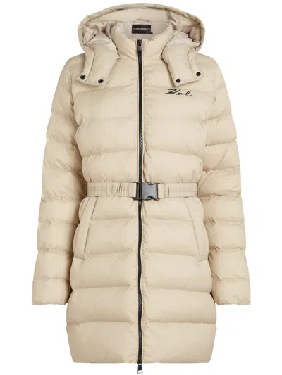 Karl Lagerfeld Signature Puffer Jacket In Neutrals