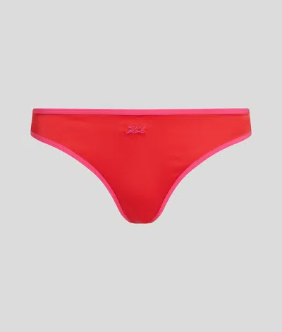 Karl Lagerfeld Signature Satin Brazilian Brief In Red