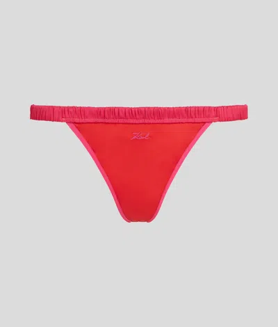 Karl Lagerfeld Signature Satin Thong In Red