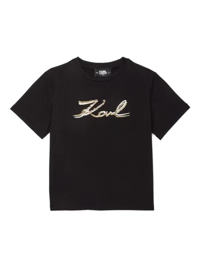 Karl Lagerfeld Kids' Signature Short-sleeve T-shirt In Black
