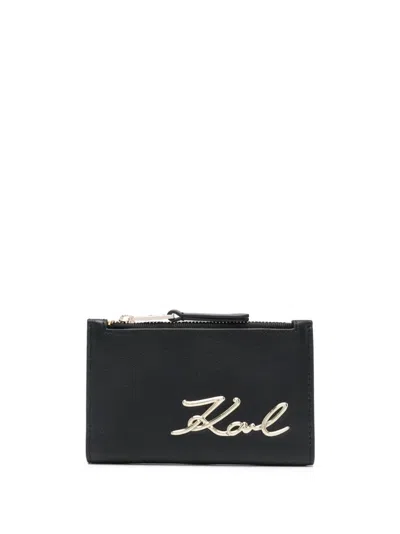 Karl Lagerfeld Signature Slim Bi-fold Card Holder In Black