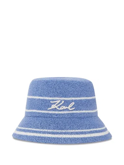 Karl Lagerfeld Signature Striped Bucket Hat In Blue
