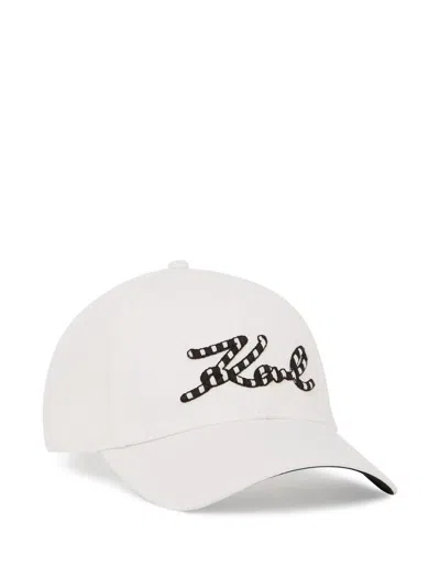 Karl Lagerfeld Signature Striped-logo Cap In White