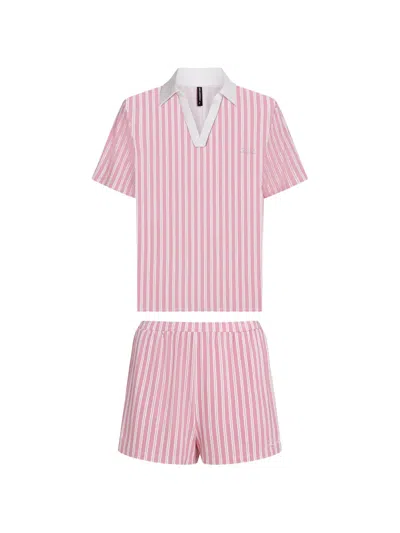 Karl Lagerfeld Signature Stripe-print Pajamas In Pink
