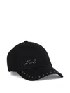 Karl Lagerfeld Signature Studded Baseball Cap In Black