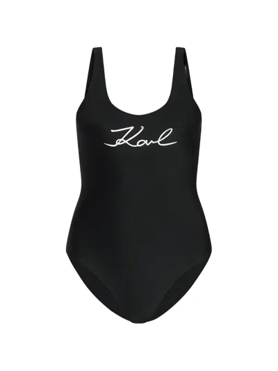Karl Lagerfeld Signature Swimsuit In Black