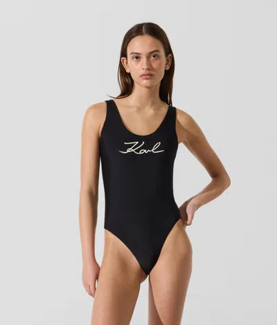Karl Lagerfeld Signature Swimsuit In Black