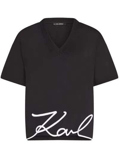 Karl Lagerfeld Signature T-shirt In 黑色
