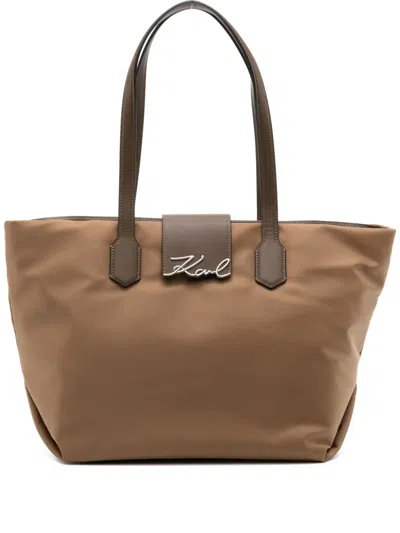 Karl Lagerfeld Signature Tote Bag In Brown