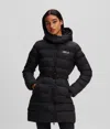 Karl Lagerfeld Signature Ultralight Long Puffer Jacket In Black