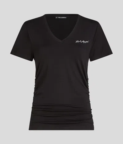 Karl Lagerfeld Signature V-neck Ruched T-shirt