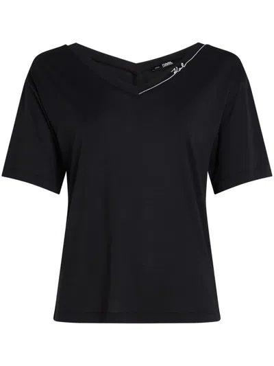 Karl Lagerfeld Karl Signature T-shirt Mit V-ausschnitt In Schwarz