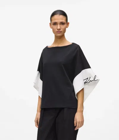 Karl Lagerfeld Signature Wide Sleeve Top In Black