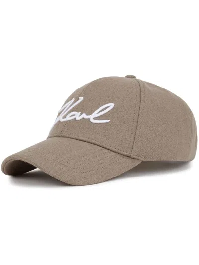 Karl Lagerfeld Signature Wool Cap In Neutrals
