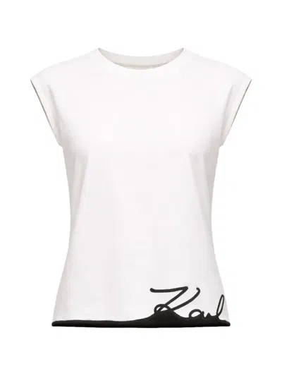 Karl Lagerfeld Signature-hem Cotton Tank Top In White