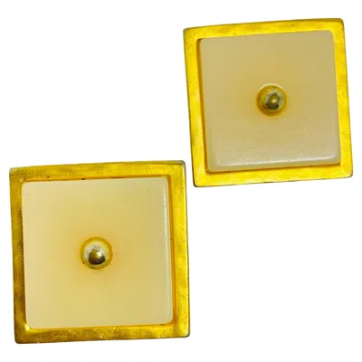 Pre-owned Karl Lagerfeld Signed Vintage Matte Gold Square Resin Designer Clip On Earrings In Multi
