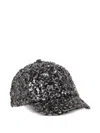 Karl Lagerfeld Silver Black Sequin Textured Baseball Hat In Silver