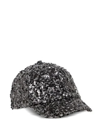 Karl Lagerfeld Silver Black Sequin Textured Baseball Hat