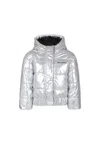 Karl Lagerfeld Silver Down Jacket For Girl With Logo In Silver