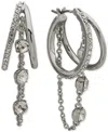 Karl Lagerfeld Silver-tone Dangling Stone Swag Split Hoop Earrings In White