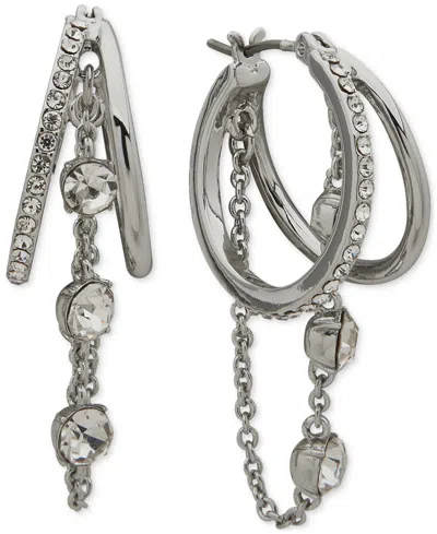 Karl Lagerfeld Silver-tone Dangling Stone Swag Split Hoop Earrings In White