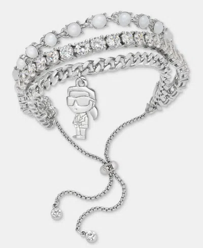 Karl Lagerfeld Silver-tone Three-row Karl Stone Slider Bracelet In Metallic