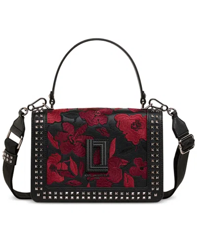 Karl Lagerfeld Simone Small Leather Tapestry Crossbody In Red Tapestry