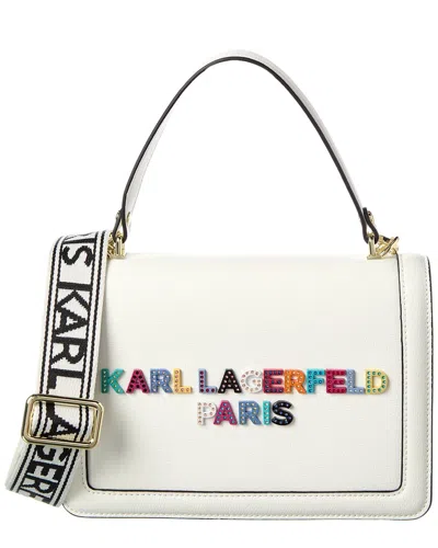 Karl Lagerfeld Simone Front Flap Leather Crossbody In White