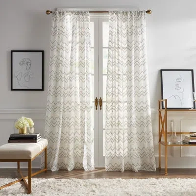 Karl Lagerfeld Simone Print Burnout Pole Top Sheer Taupe Curtain Panel Pair (set Of 2) In Black,white
