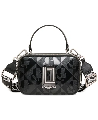 Karl Lagerfeld Simone Printed Leather Small Crossbody In Blk,black