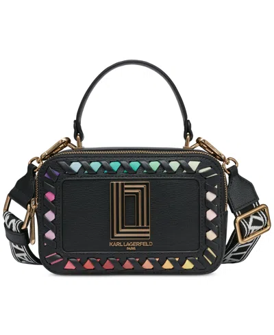 Karl Lagerfeld Simone Small Coated Leather Rainbow Lunchbox Crossbody In Black Multi Combo