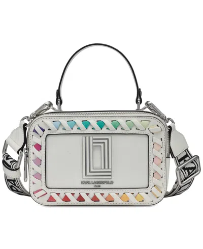 Karl Lagerfeld Simone Small Coated Leather Rainbow Lunchbox Crossbody In Winter White Multi