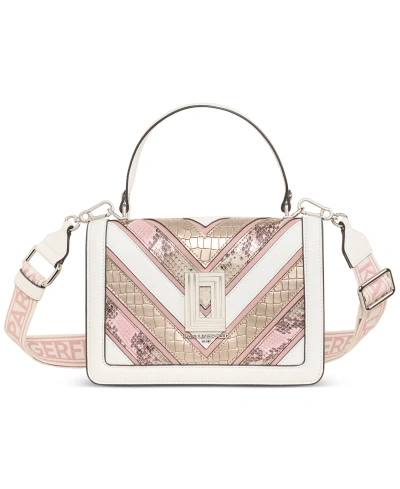 Karl Lagerfeld Simone Small Leather Snake Crossbody In White Snake Multi