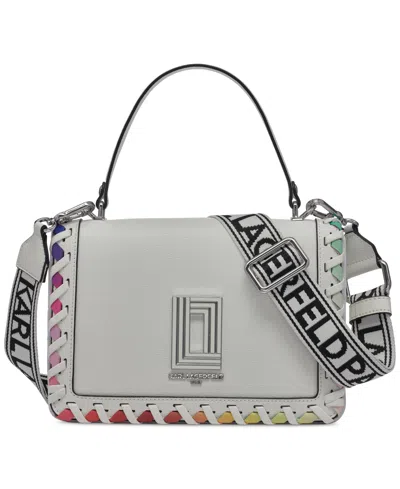 Karl Lagerfeld Simone Small Leather Top Handle Flap Crossbody In Winter White Multi