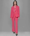 Karl Lagerfeld Single Button Blazer Ruffled Blouse Wide Leg Pants In Teaberry