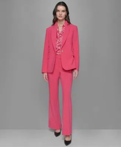 Karl Lagerfeld Single Button Blazer Ruffled Blouse Wide Leg Pants In Teaberry