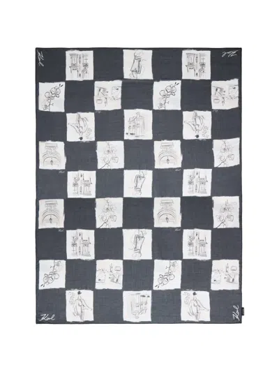 Karl Lagerfeld Sketch Checkerboard Scarf In Multi