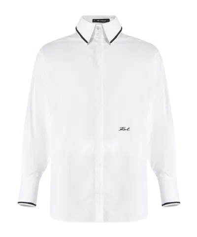 Karl Lagerfeld Sketch-print Poplin Shirt In White