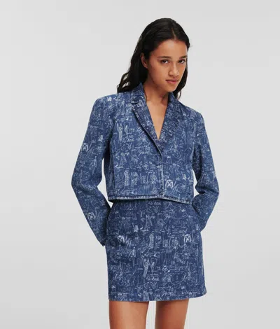 Karl Lagerfeld Sketched Cropped Denim Jacket In Blue
