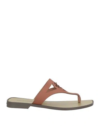 Karl Lagerfeld Skoot Ii Woman Thong Sandal Tan Size 7 Leather In Brown