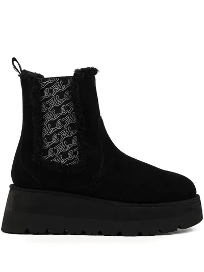 Karl Lagerfeld Skylar Logo-detail Platform Ankle Boots In Black