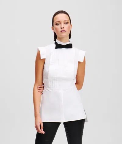 Karl Lagerfeld Sleeveless Bow Tie Blouse In White
