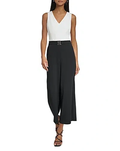 Karl Lagerfeld Sleeveless Colorblock Cropped Jumpsuit In Soft White/black